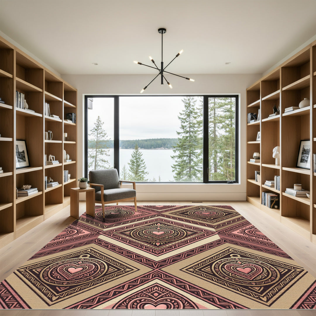 Romantic Pink Gold Heart Jewel Rug