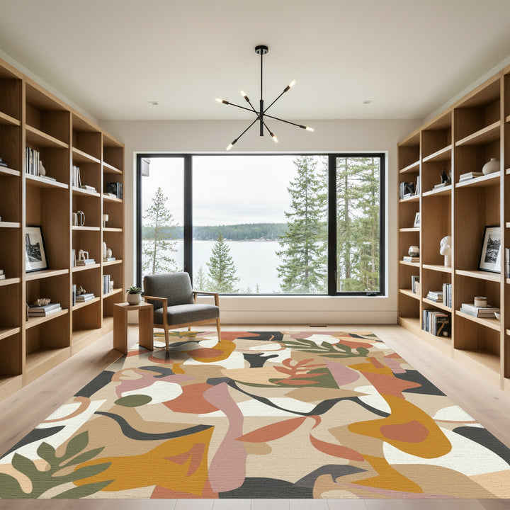 Earthy Abstract Organic Shapes Foliage Rug