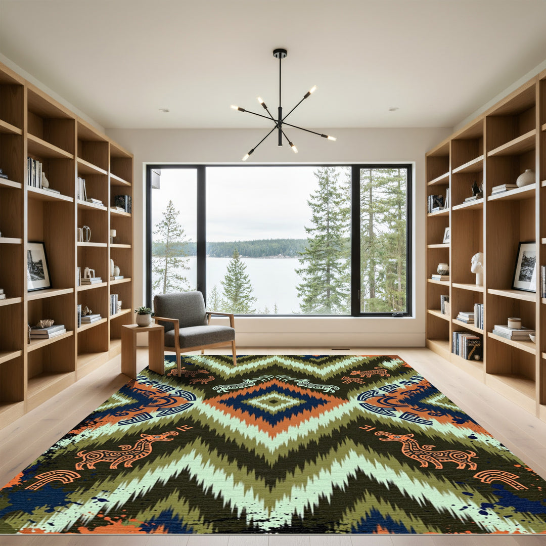 Tribal Ancient Animal Zigzag Rug