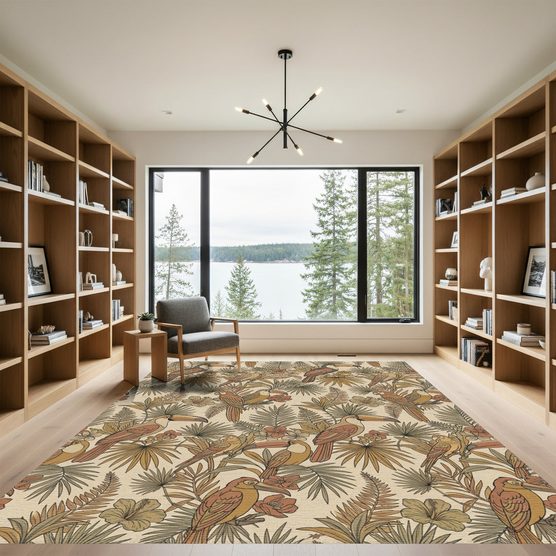 Tropical Birds Floral Lush Foliage Rug