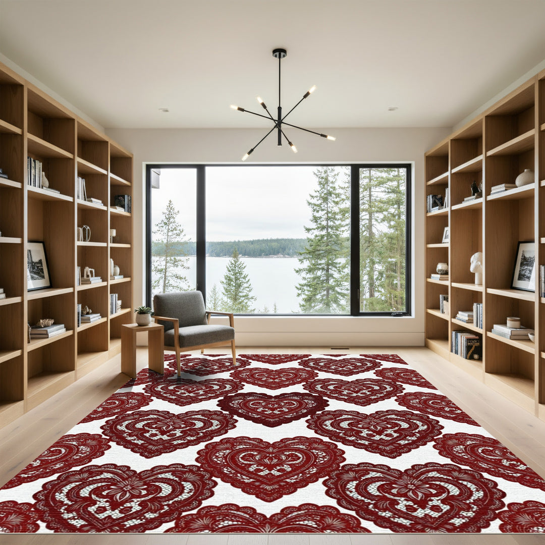 Charming Red Lace Hearts Arrangement Rug