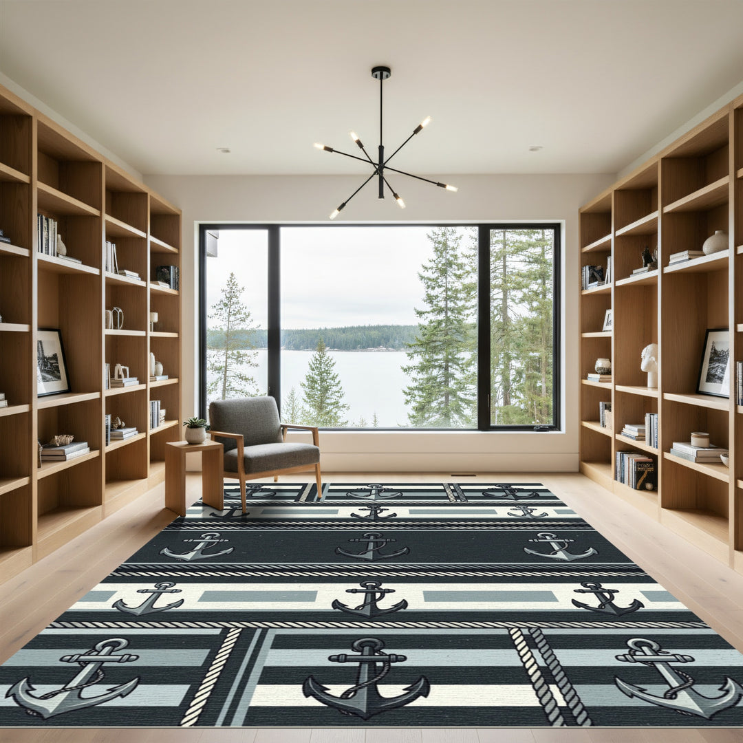 Nautical Anchor Stripe Cool Tone Rug