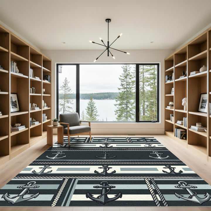 Nautical Anchor Stripe Cool Tone Rug