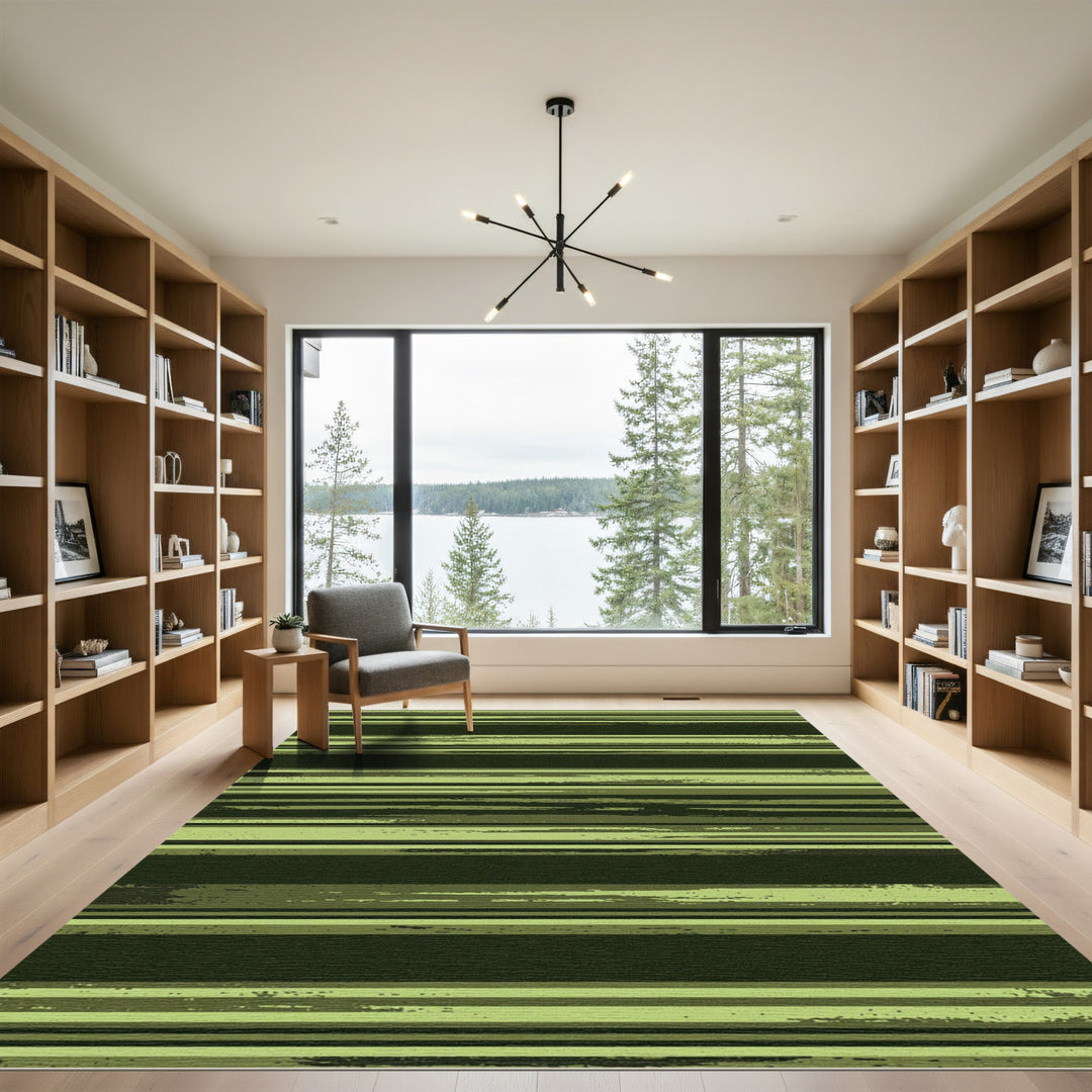 Abstract Green Camouflage Stripe Rug