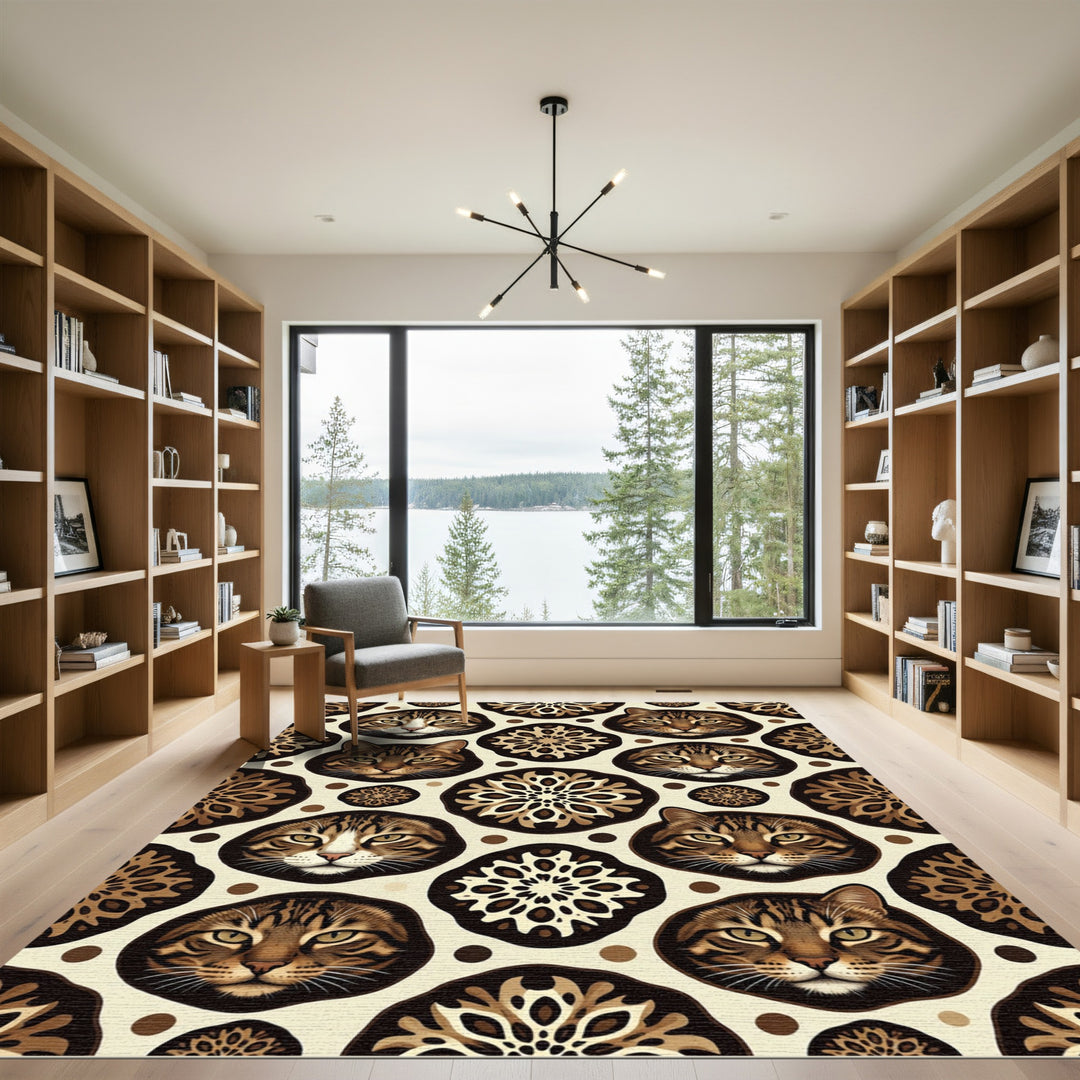 Brown Feline Medallion Pattern Rug