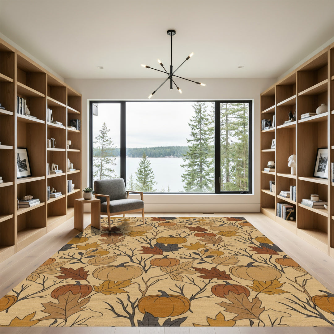 Autumn Pumpkin Leaf Garland Rug