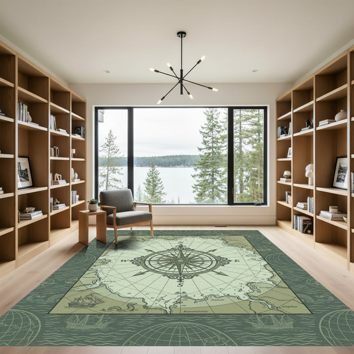 Nautical Old World Compass Chart Rug