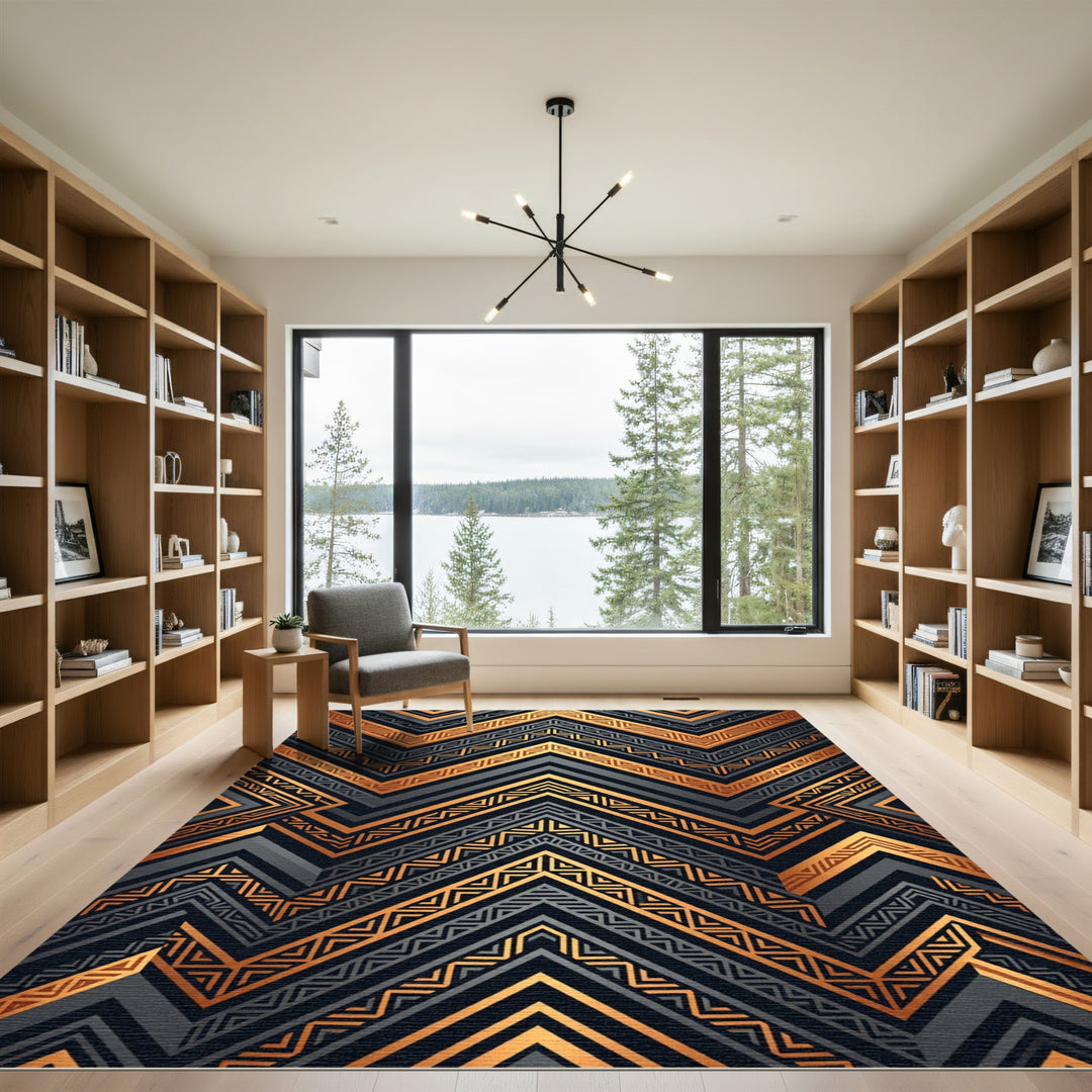 Geometric Zigzag Copper Gray Rug