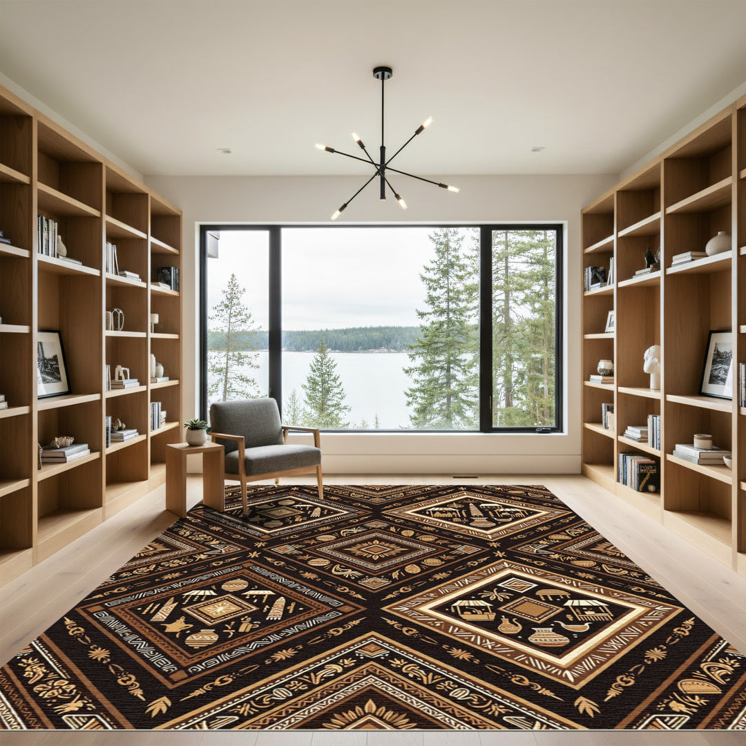 Tribal Brown Geometric Artisan Diamond Rug