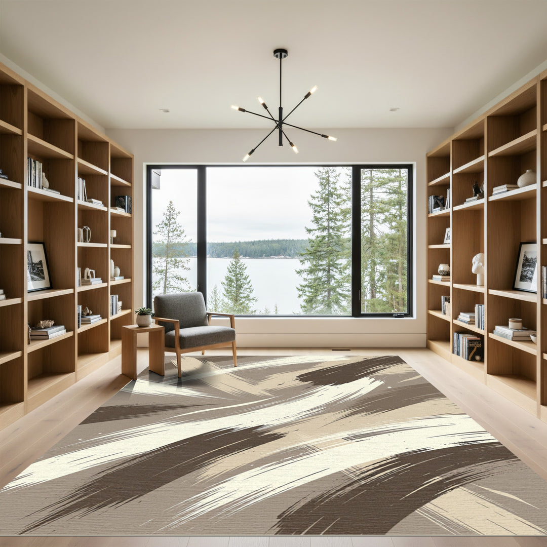 Modern Abstract Brush Stroke Earth Tones Rug