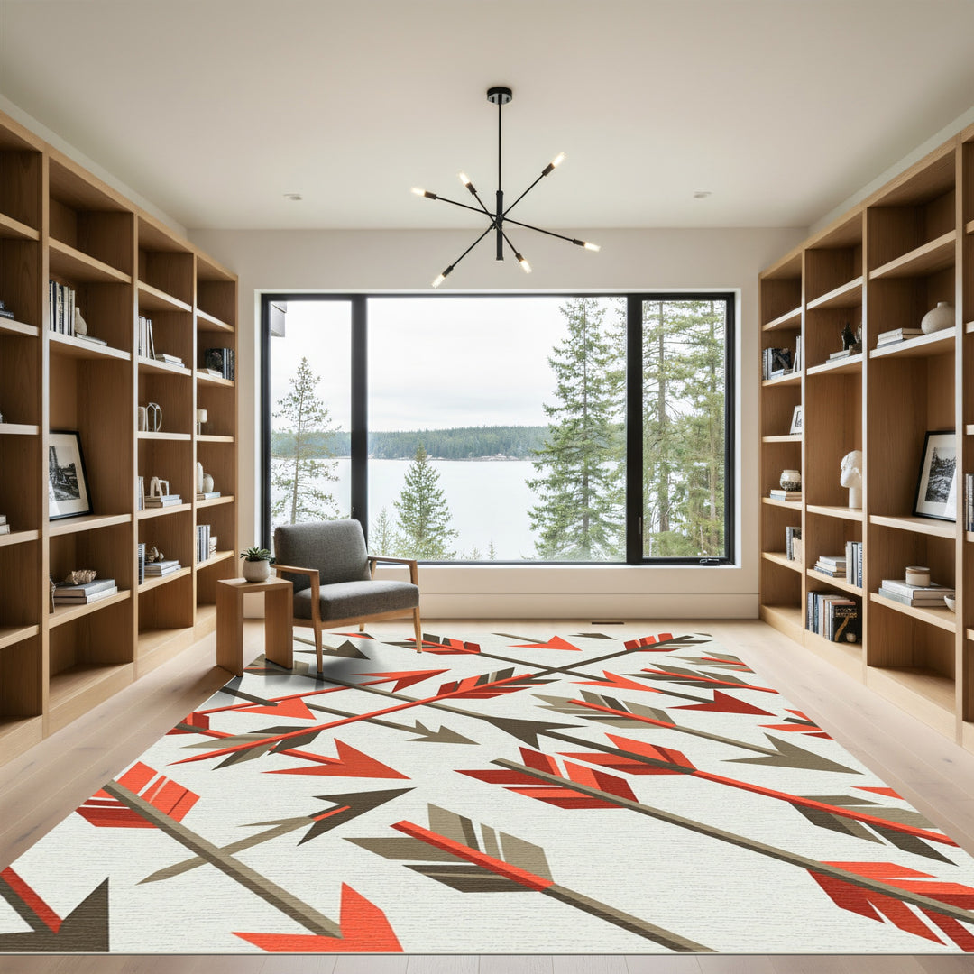Bold Orange Arrow Geometric Rug