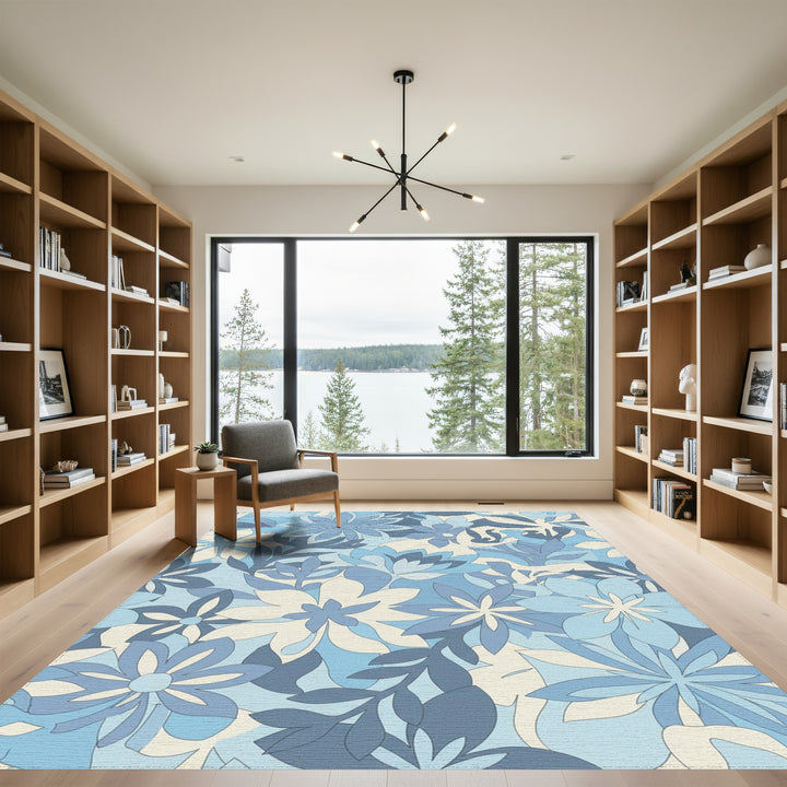 Retro Blue Floral Garden Rug