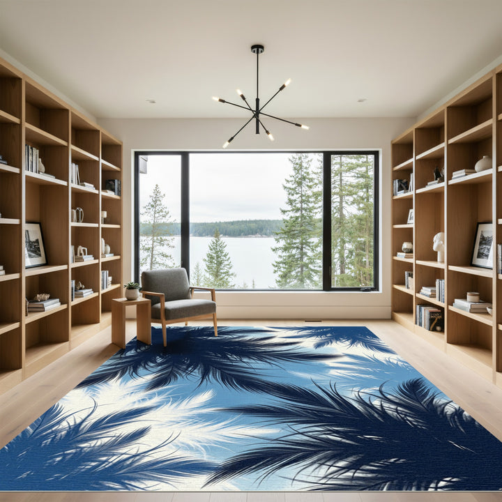Deep Blue White Feathered Canopy Rug
