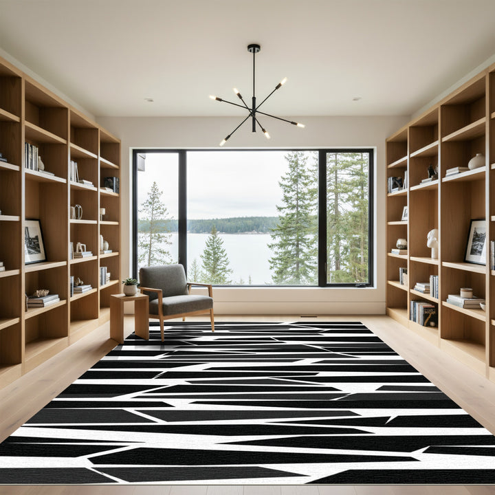 Monochrome Asymmetrical Fragmented Stripes Rug