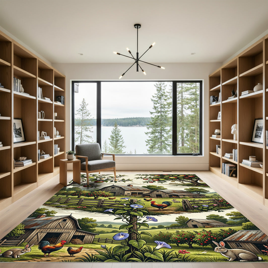 Farmhouse Sunrise Barn Apple Tree Mural Rug