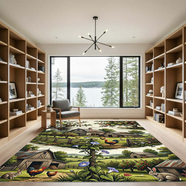 Farmhouse Sunrise Barn Apple Tree Mural Rug