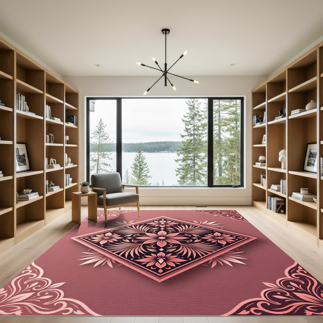 Rose Gold Floral Medallion Square Rug