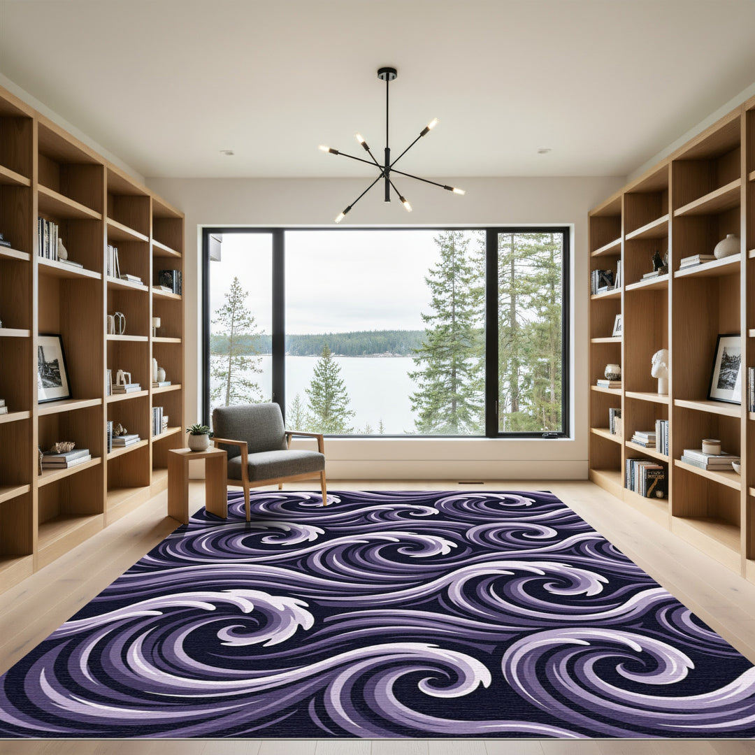 Deep Purple Abstract Wave Rug