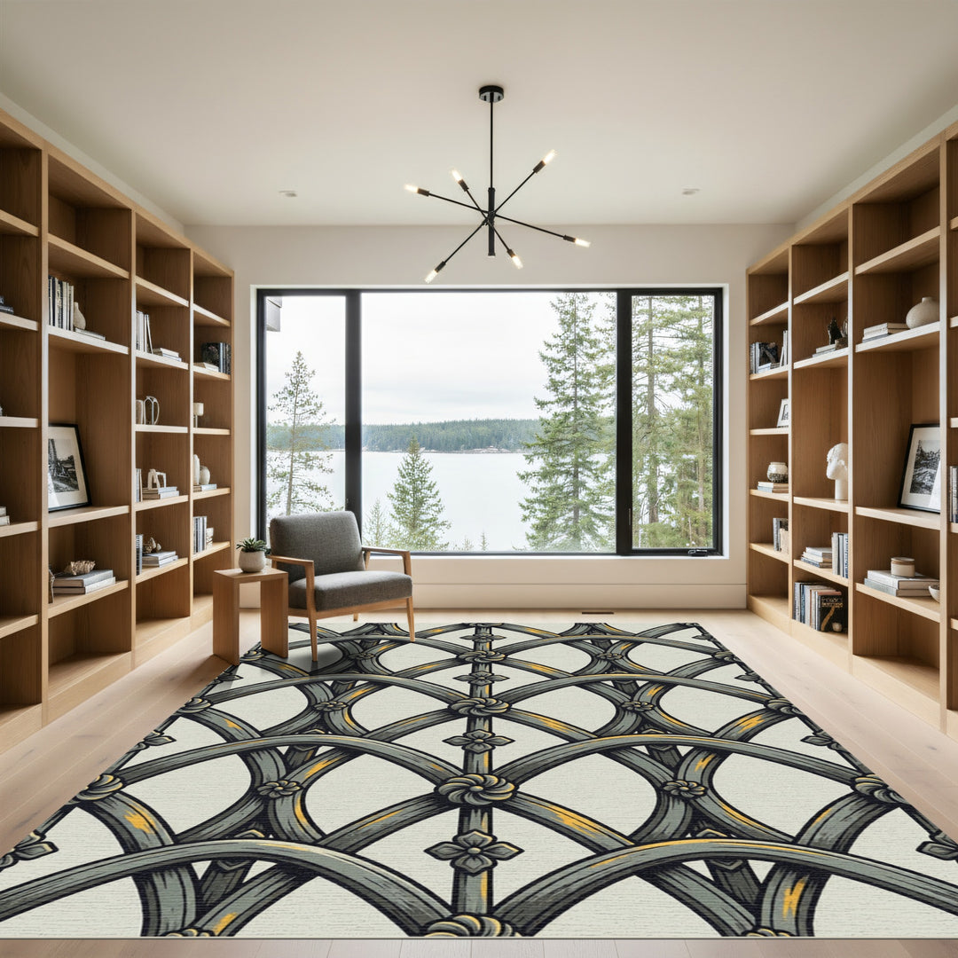 Ornate Gray Arch Floral Medallion Rug