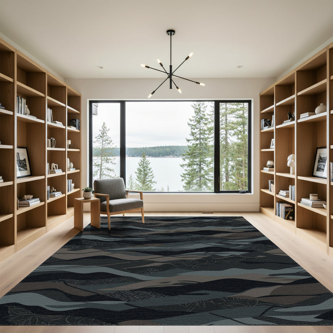 Dark Earthy Tone Layered Landscape Waves Rug