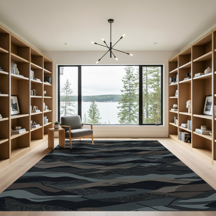 Dark Earthy Tone Layered Landscape Waves Rug
