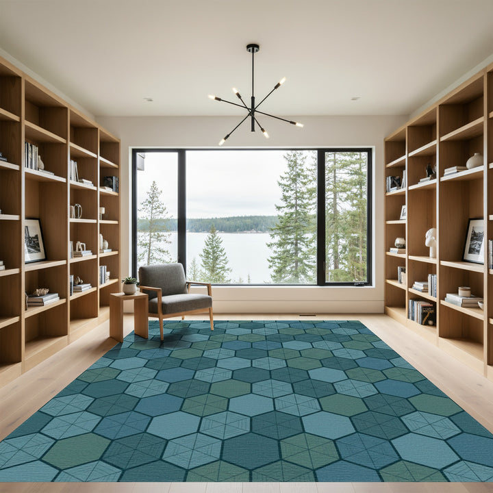 Earthy Blue Hexagonal Tessellation Rug