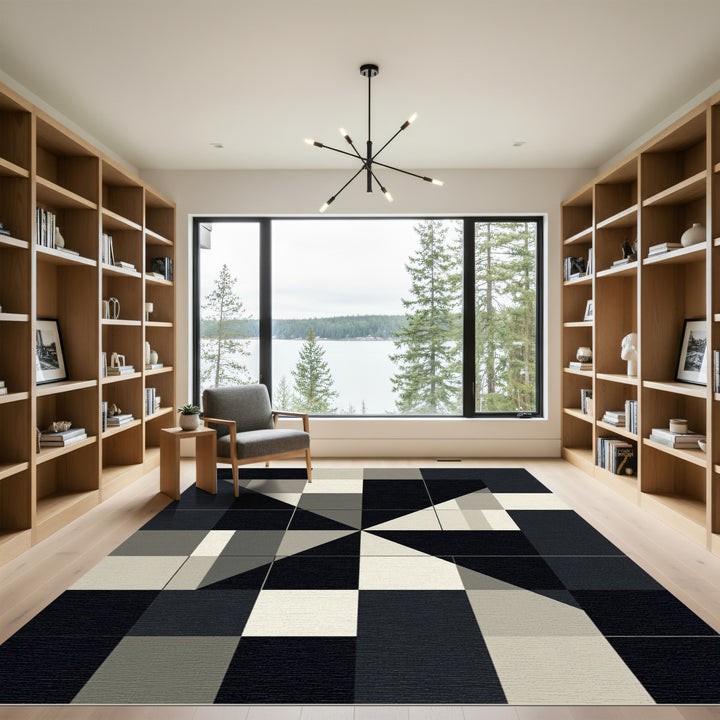 Monochromatic Geometric Quadrant Composition Rug