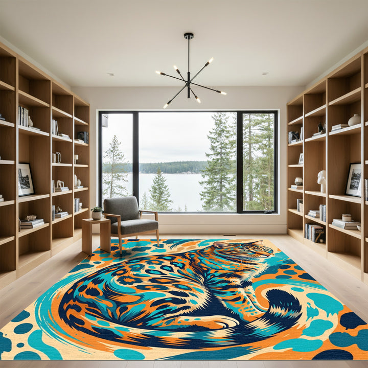 Vibrant Abstract Bengal Cat Swirl Rug