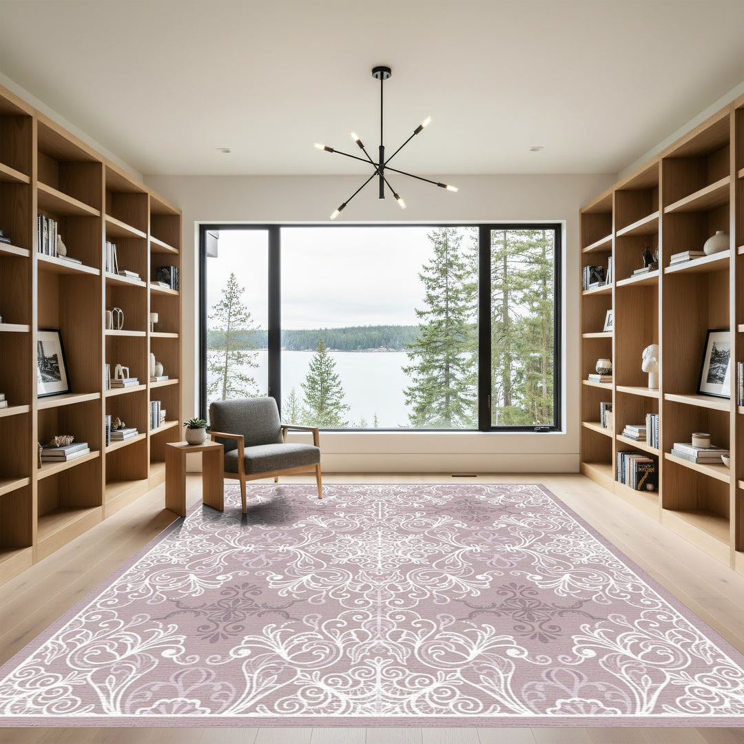 Dainty Lilac White Scrollwork Medallion Rug