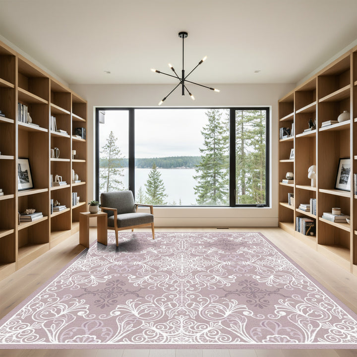 Dainty Lilac White Scrollwork Medallion Rug