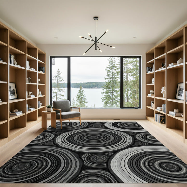 Monochromatic Stone Slice Concentric Rings Rug