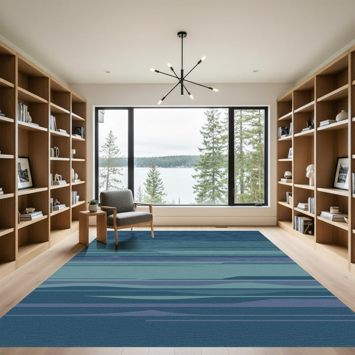 Azure Blue Horizontal Abstract Waves Rug