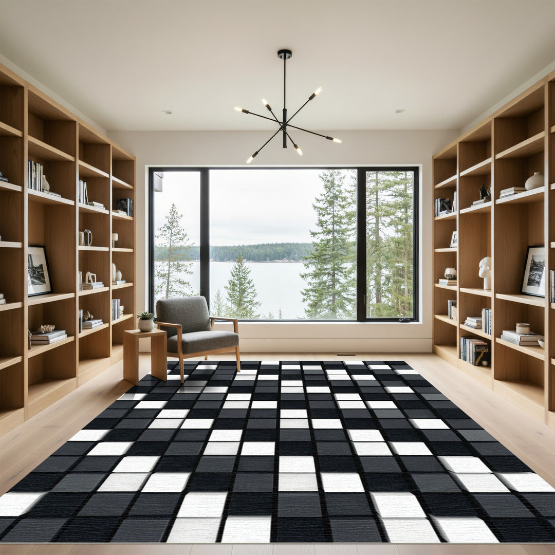 Modern Black White Cubes Arrangement Rug