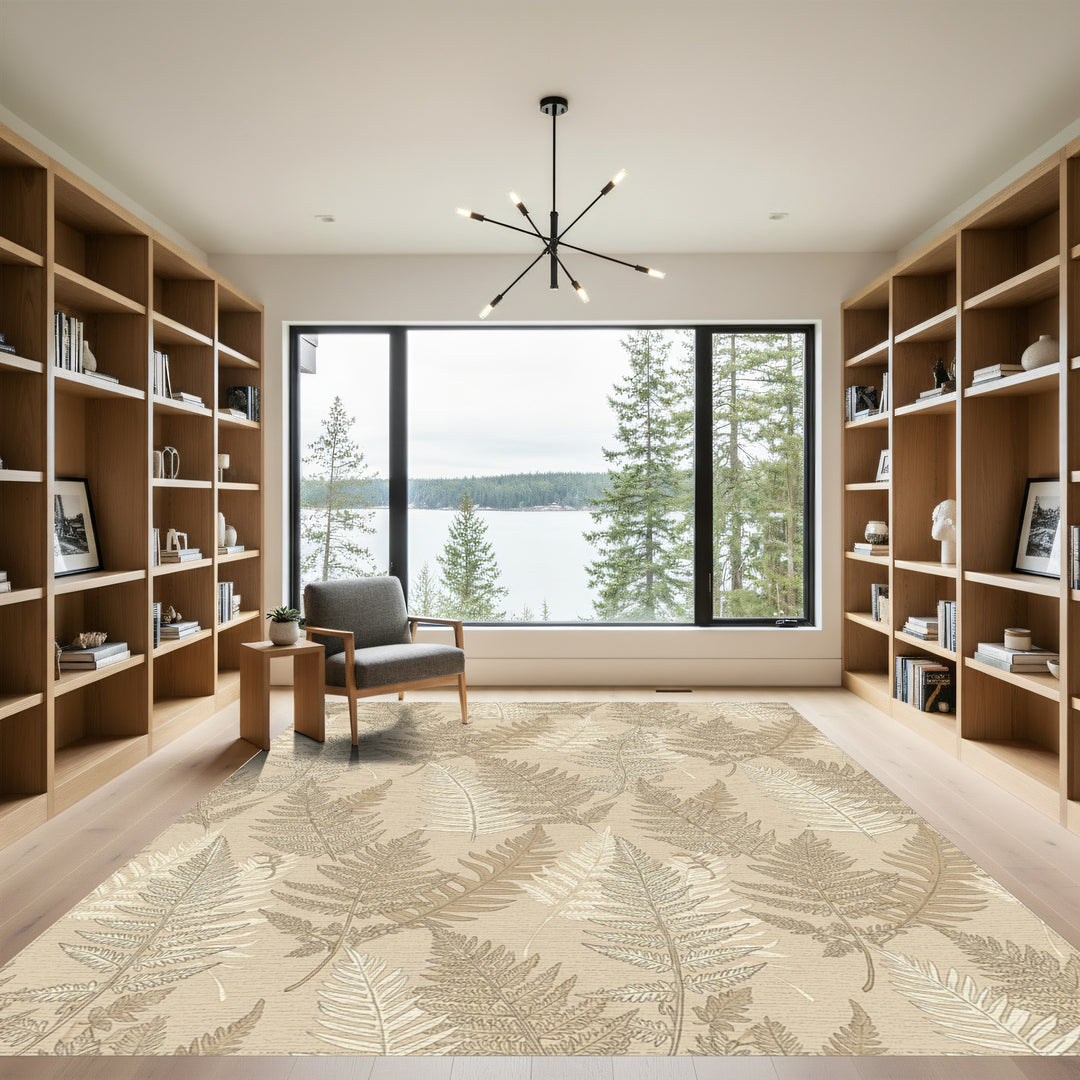 Earthy Tone Fern Frond Foliage Rug