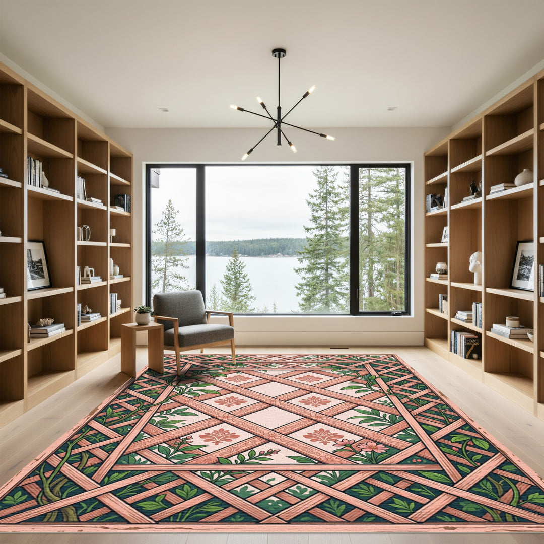 Coral Garden Lattice Floral Vine Rug