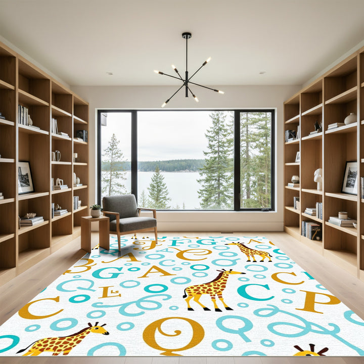 Whimsical Giraffe Alphabet Aquatic Circles Rug