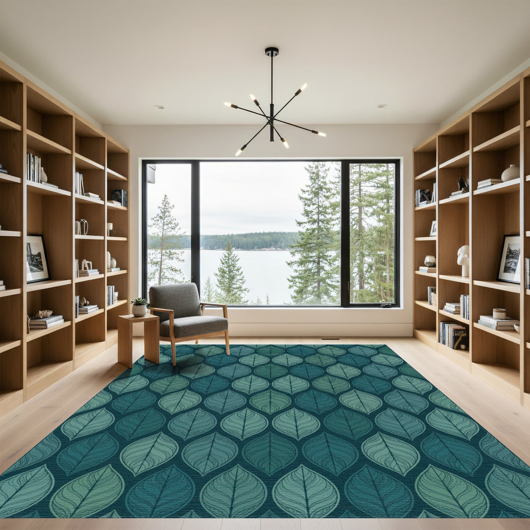 Deep Teal Leafy Gradient Repeat Rug