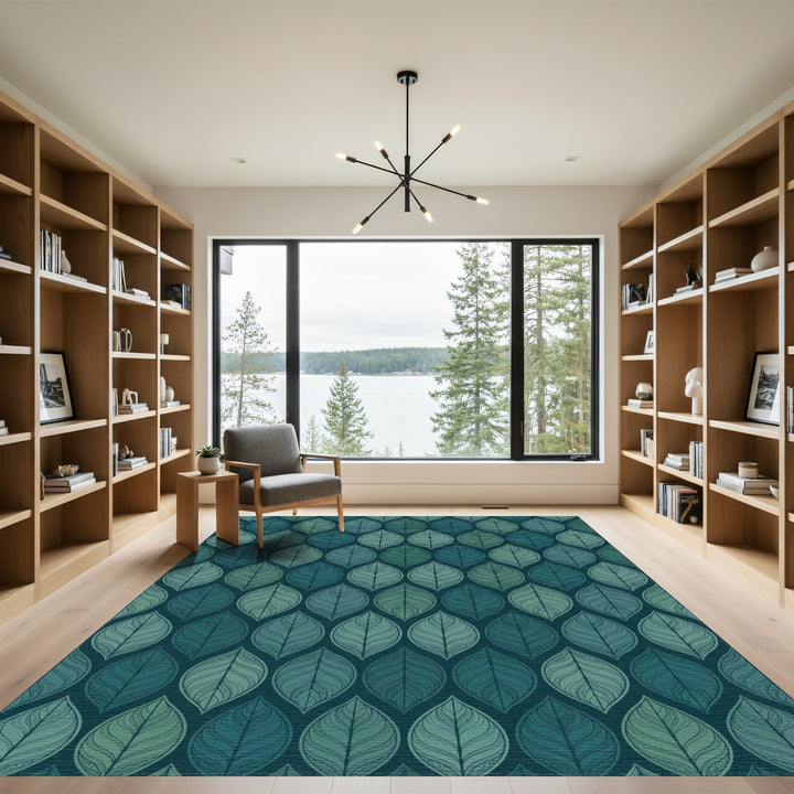 Deep Teal Leafy Gradient Repeat Rug