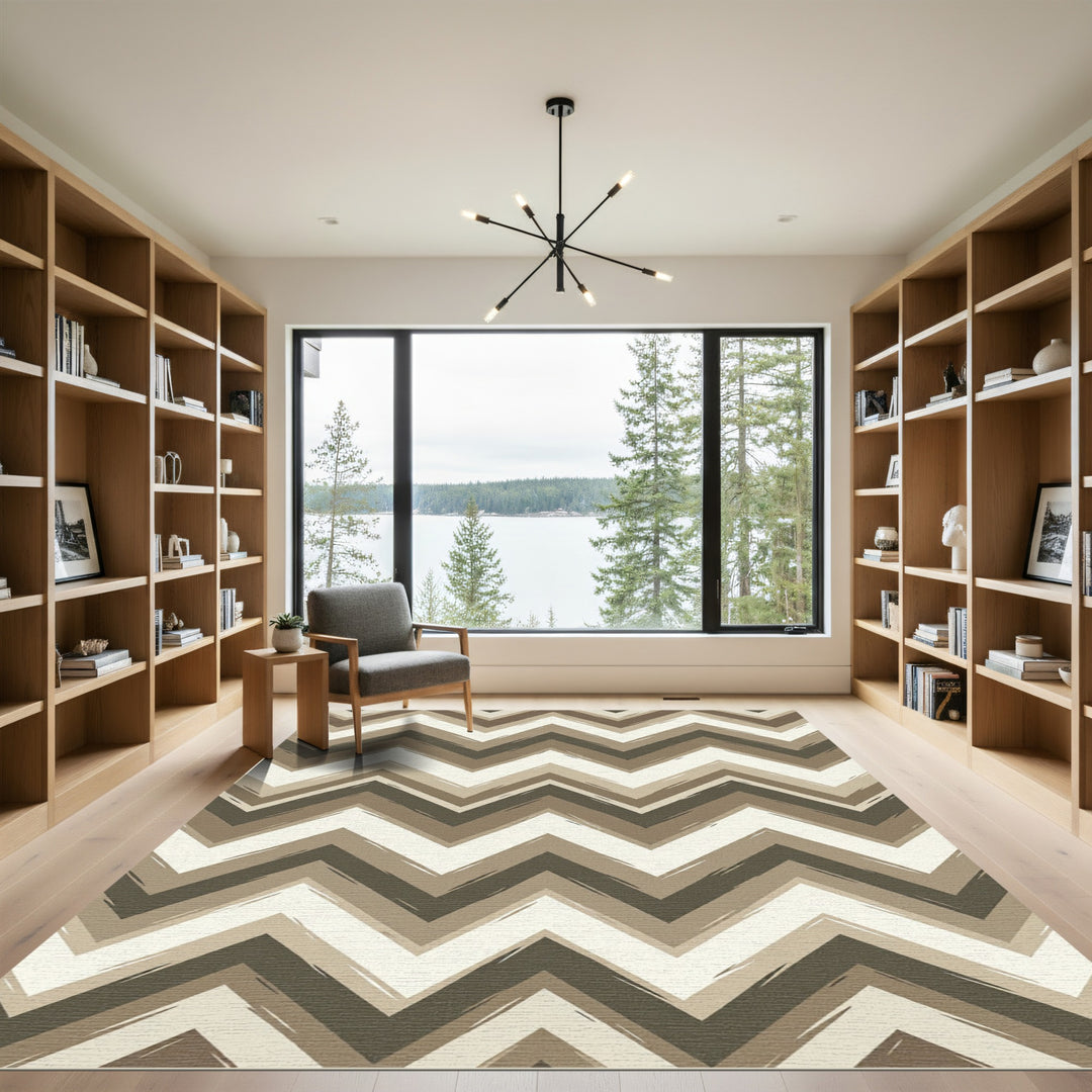 Earthy Chevron Brushstroke Geometric Rug