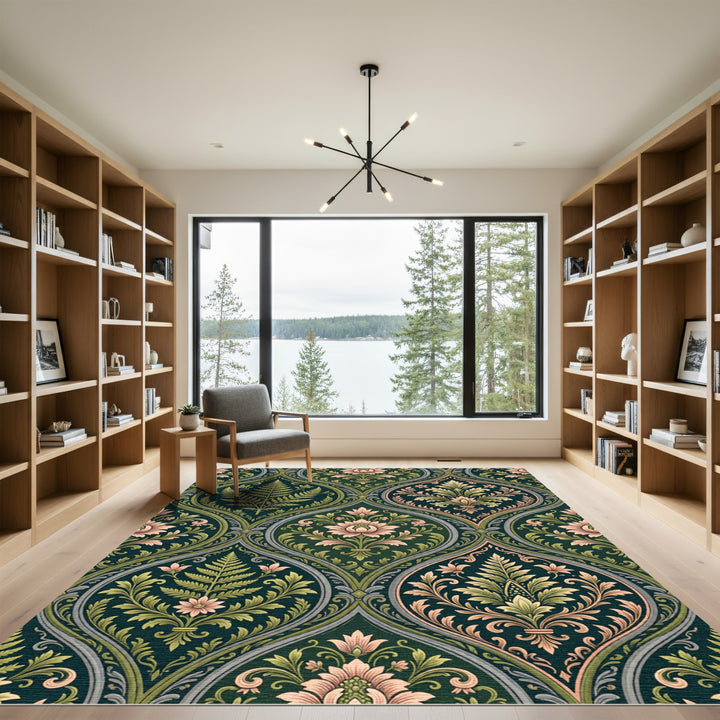 Emerald Damask Floral Botanical Rug
