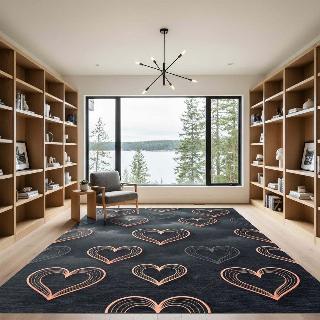 Rose Gold Line Hearts Dark Cloud Rug
