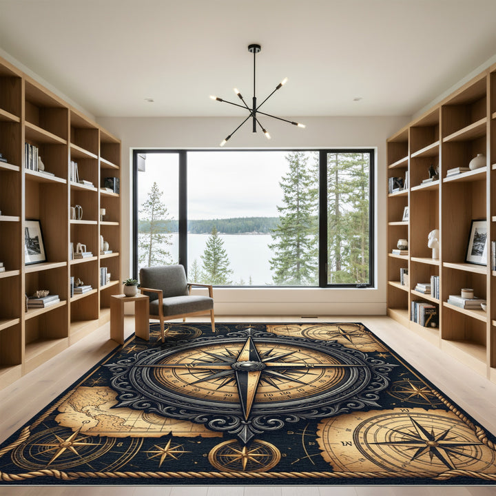 Vintage Nautical Compass Rose Rug