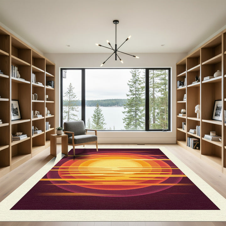 Crimson Orange Sun Sunset Layers Rug