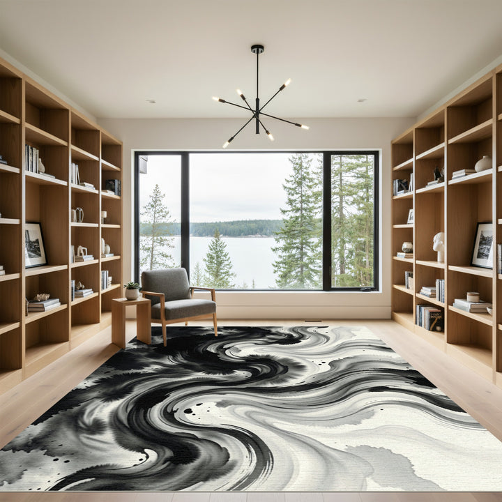 Monochromatic Swirling Inkblot Abstract Rug