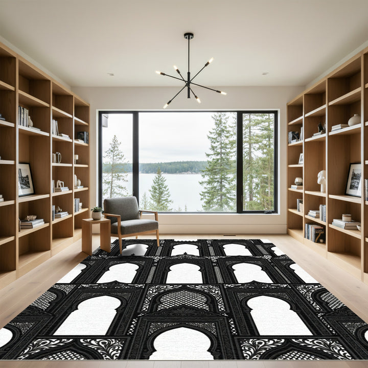 Ornate Black Archway Garden Motif Rug