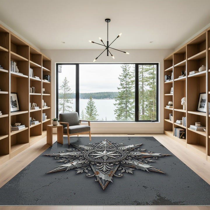 Ornate Silver Starburst Medallion Rug