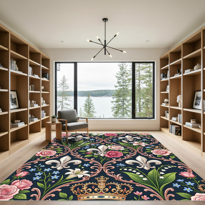 Royal Pink Rose Lily Fleur-de-lis Rug