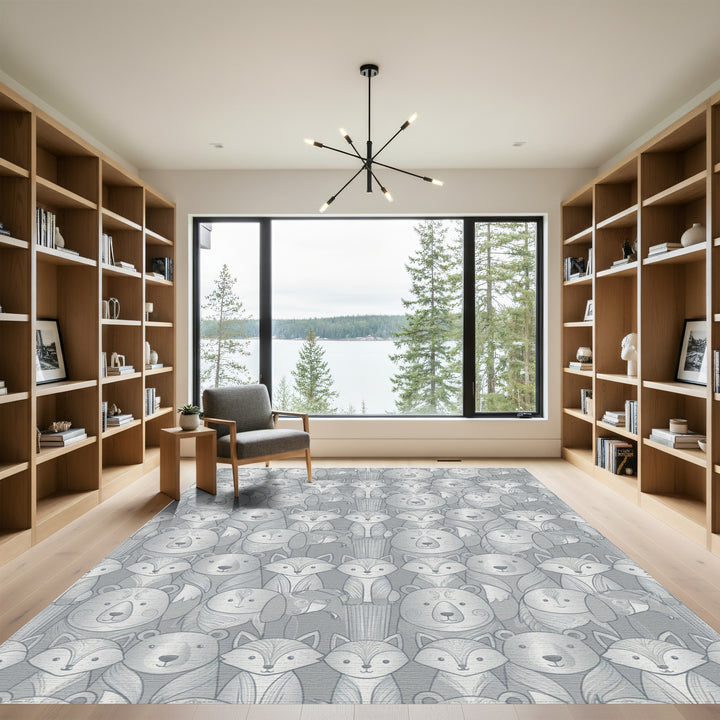 Woodland Friends Silvery Gray Animals Rug