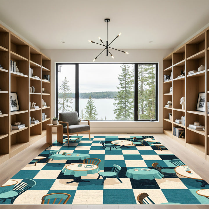 Retro Cafe Checkerboard Tables Rug
