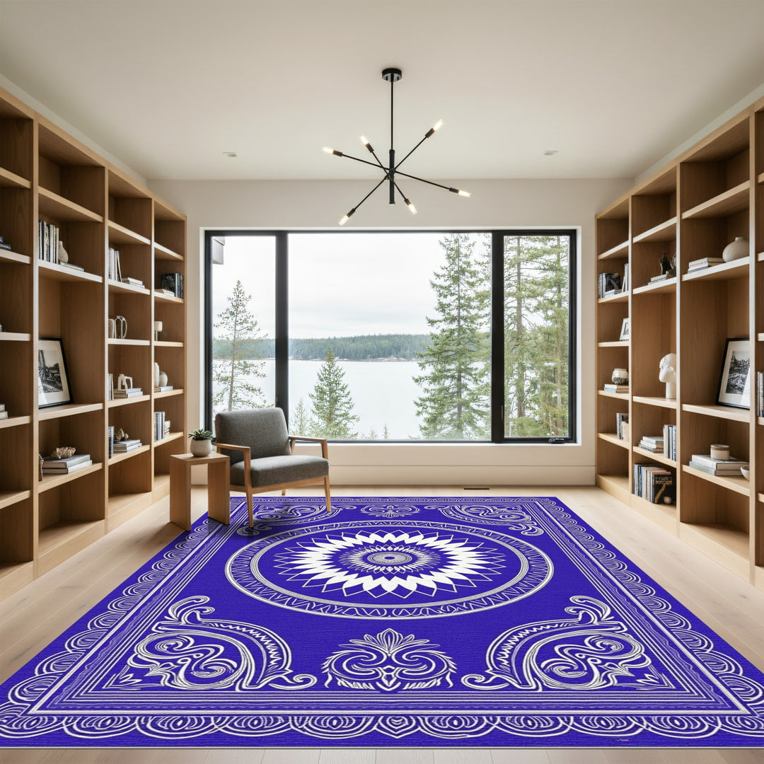 Royal Blue Floral Medallion Intricate Rug